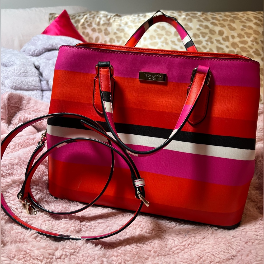 Kate Spade Laurel Way Bonita Stripe Evangeline Satchel Tote Crossbody Bag (flaw)